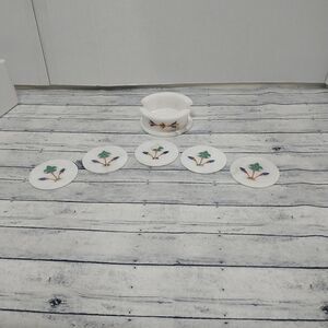 6PC Flower Mosaic Beautiful White Granite Coaster 3” Coaster Damaged As Shown.